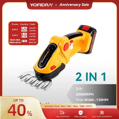 Yofidra-Tondeuse à Gazon Électrique 2 en 1 de 24V Taille-haie 20000 Pliable Ciseaux de Jardin