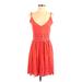 Tamara Catz Casual Dress - A-Line Plunge Sleeveless: Orange Print Dresses - Women's Size X-Small