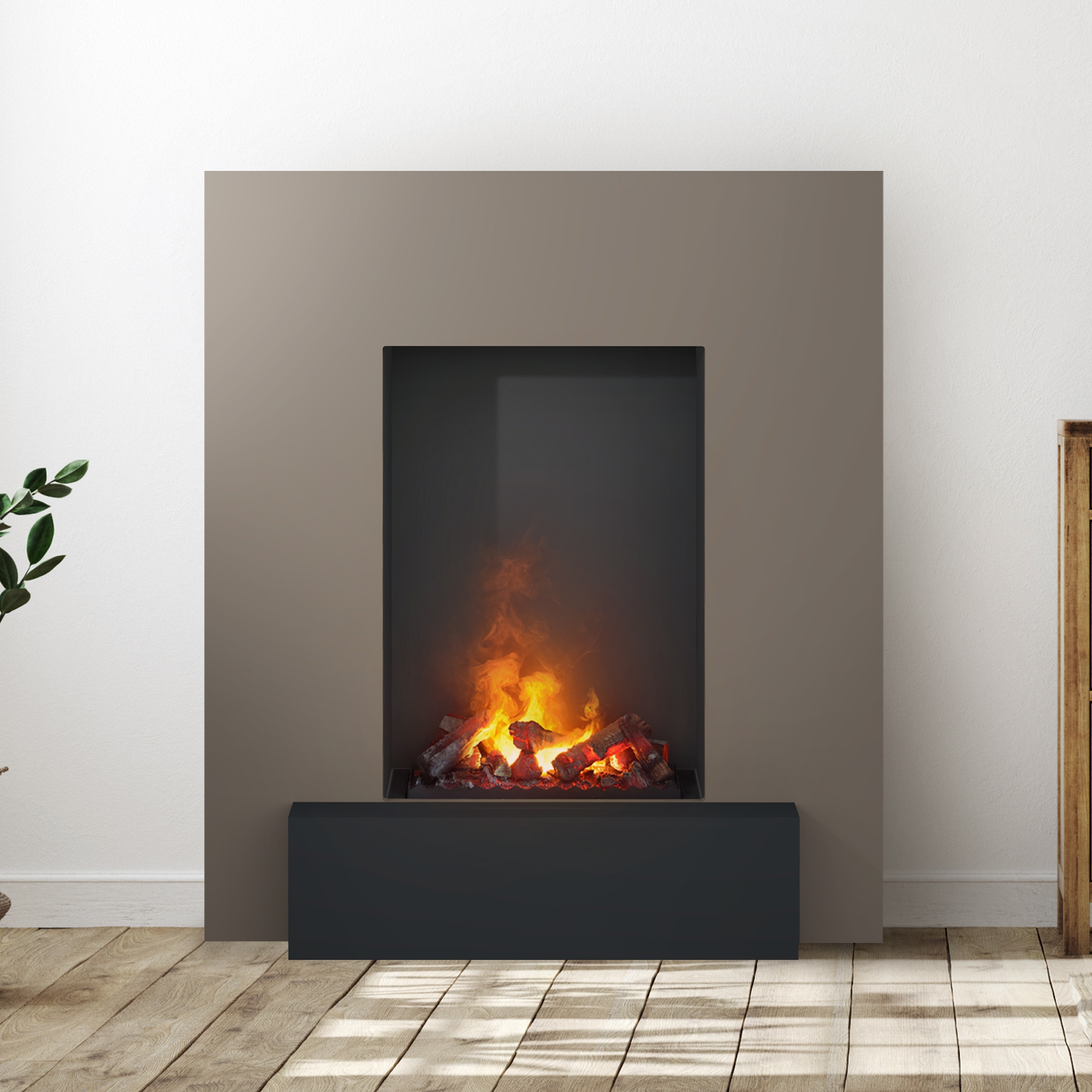 Noble Flame SUVA 950 FS [Opti-myst Elektrokamin mit Heizung]: Beigegrau - Schwarz, spiegelnd