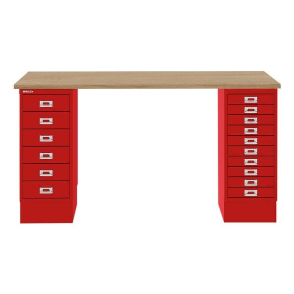 Bisley Schreibtisch »MultiRange« eichefarbene Platte mit 16 Schubladen rot, 140x74x60 cm Image