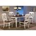 Andrews 5-Piece Solid Wood Top Distressed Antique White with Chestnut Brown Dining Table Set with Napoleon Chairs