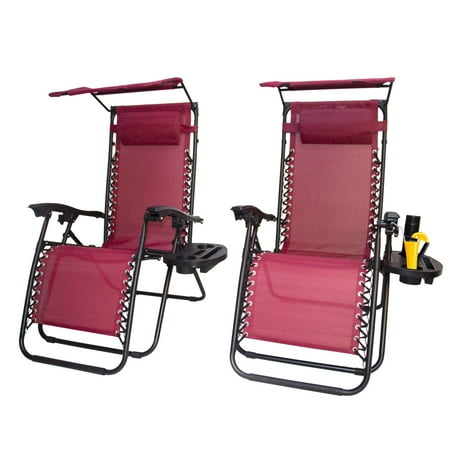 Gravity Chair Lounge Outdoor Pool Patio Beach Yard Garden Sunshade Utility Tray Cup Holder BurgundyTwo Case Pack (Set of 2 pcs) Burgundy Canopy