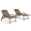 Crestlive Products Set of 2 Outdoor Lounge Chairs Aluminum Adjustable Reclining Chaise Brown