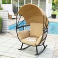 Crestlive Products 270lbs Egg Chair Outdoor Aluminum Rocking Lounge Black&Tan