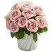 Nearly Natural Rose Artificial Arrangement in Marble Finish Vase