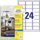 AVERY Zweckform J4773-10 Wetterfeste Folienetiketten Inkjet (240 Aufkleber, 63,5x33,9mm auf A4, extrem stark selbstklebend, wasserfest, strapazierfähig, bedruckbare Outdoor Klebefolie) 10 Blatt, weiß