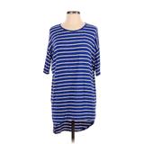 Lularoe Casual Dress - High/Low Crew Neck Short sleeves: Blue Color Block Dresses - Women's Size 2X-Small