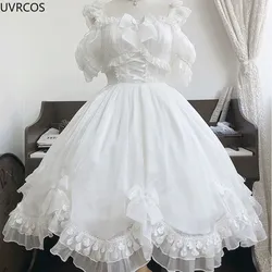 Robe Lolita Gothique Victorienne pour Femme Noir et Blanc Élégante Dos aux Girly Kawaii Douce