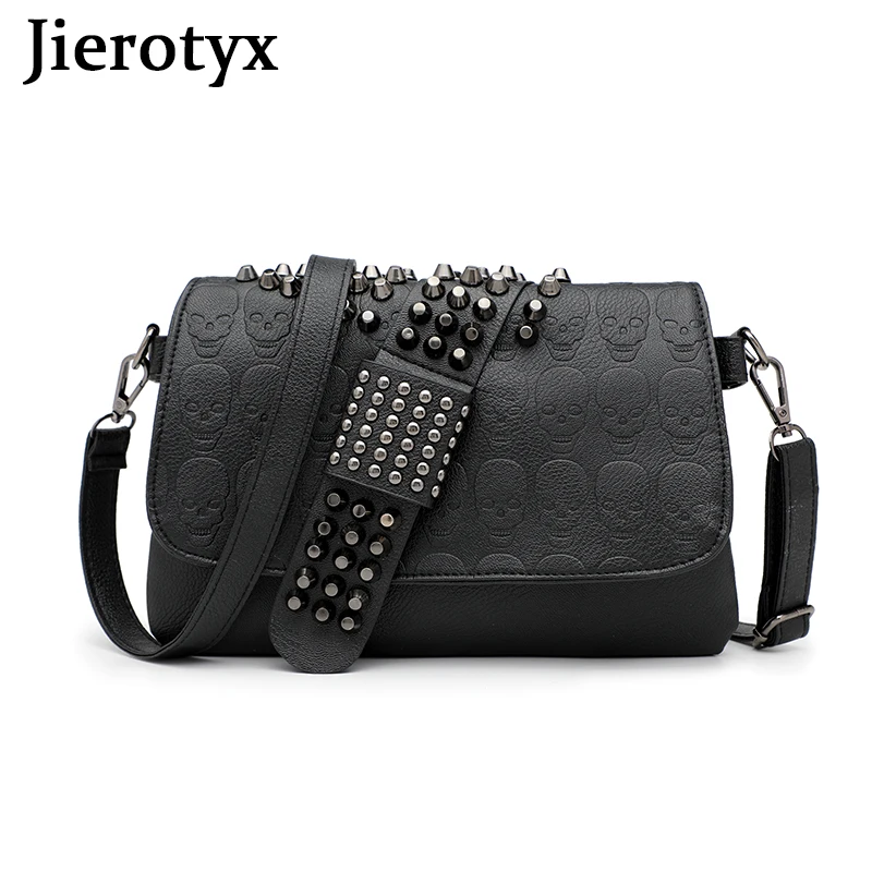 JIETOTYX – sac à bandoulière en cuir pour femmes, sacoche à Rivet, mode, Punk, crâne noir, Vintage, gothique, bonne qualité