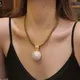 Collier pendentif en grosse perle simulée exagérée pour femme bijoux fantaisie marron PU cadeaux