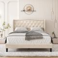 Willa Arlo™ Interiors Lyndhur 45.3” H Tufted Low Profile Standard Bed, Platform Bed Frame Upholstered/Velvet/Metal in Brown | Wayfair