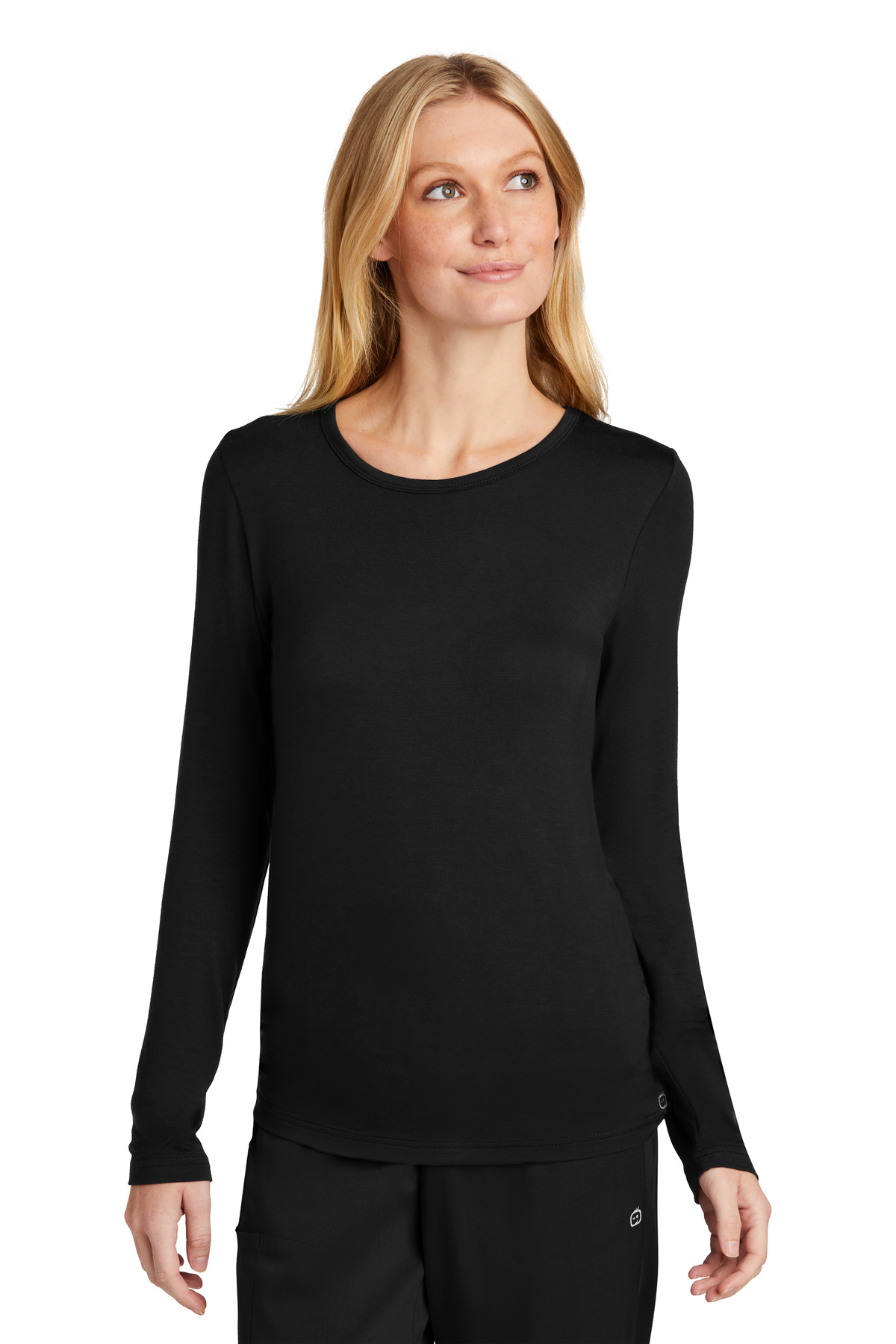 Wonderwink WW4029 Women's Long Sleeve Layer Top in Black size XL | Rayon/Spandex Blend