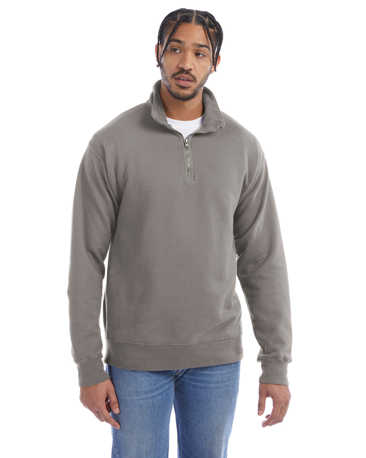 ComfortWash by Hanes GDH425 Quarter-Zip Sweatshirt in Concrete Grey size Medium | Cotton/Polyester Blend