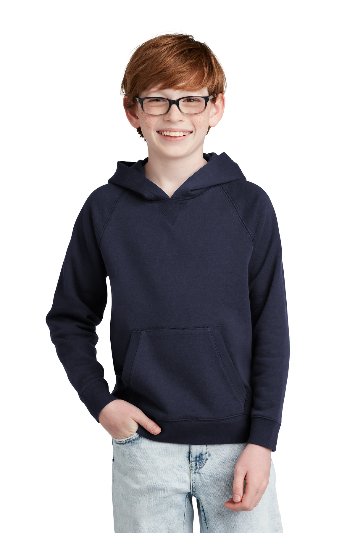 Sport-Tek YSTF200 Youth Drive Fleece Pullover Hoodie in True Navy Blue size Medium | 60/40 cotton/polyester fleece