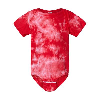 Dyenomite 340CR Infant Crystal Tie-Dyed Onesie in Red size 12M | Cotton