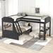 Black L-Shaped Twin over Full Velvet Upholstered Bunk Bed and Twin Sie Loft Bed with Desk and Nailheads Decor