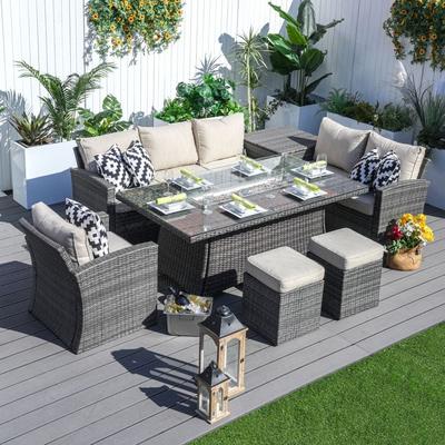 Morden Wicker/ Steel 7-piece Outdoor Conversation Firepit Dining Sets