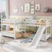 Gray Full and Twin Size L-Shaped Bunk Bed with Slide and Short Ladder