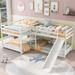 Full and Twin Size L-Shaped Bunk Bed with Slide and Short Ladder, Gray