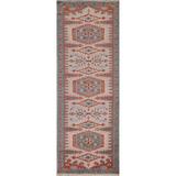 Geometric Grey Heriz Serapi Runner Rug Handmade Wool Carpet - 2'6"x 7'9"