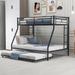 Black Sturdy Steel Frame Twin over Full Wood Bunk Bed with Twin Size Trundle and 2 Side Ladders