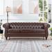 Luxury PU Leather Three Seater Sofa, 84" Traditional Rolled Arm Chesterfield Sofa with Wood Legs and Nailheads