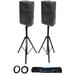 (2) Samson RS115A 15 400w Powered DJ PA Speakers w/Bluetooth/USB+Stands+Cables