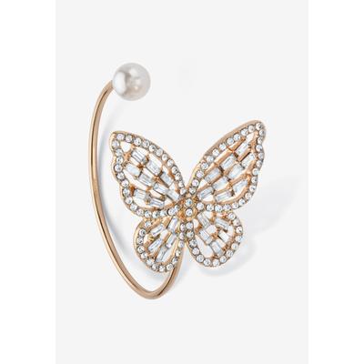 Women's White Baguette Crystal & Simulated Pearl Butterfly Bangle Bracelet Goldtone by PalmBeach Jewelry in Pearl Crystal