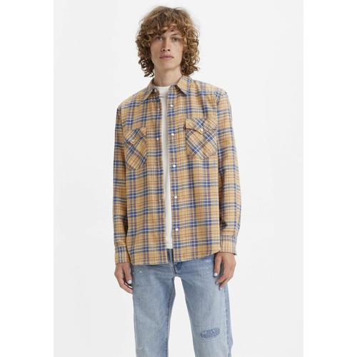 „Karohemd LEVI’S „“WESTERN““ Gr. XL, N-Gr, bunt (gelb, blau, kariert) Herren Hemden Langarm mit Druckknopfleiste“