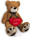 Monzana® Teddy Bear with 'I Love You' Heart Pillow | XXL – 150cm | Light Brown | Valentine's Day Gift | Soft Fur, Dense Paws, Cute Bow Tie | Perfect Present for Husband, Wife, Girlfriend or Boyfriend