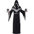 Mystic Sorcerer Robe Halloween Cosplay Costumes for Men, Adult Medieval Retro Uniform Vintage Renaissance Clothes with Hooded Cape, Male Priest Outfit Wizard Cloak Monk Robes (Black, L)