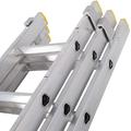 2.5m – 5.5m Aluminium TRIPLE Section Extension Ladders & Stabiliser Feet – 27 Rung - Lightweight Metal Construction – Non-Slip Feet & Treads – Ribbed ‘D’ Rungs – 3 Ladder Adjustable Height