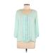 Forever 21 3/4 Sleeve Blouse: Scoop Neck Covered Shoulder Green Solid Tops - Women's Size Medium