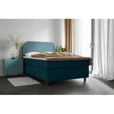 Boxspringbett PLACES OF STYLE "Marausa", blau, B:81cm L:208cm, 100% PES, Komplettbetten, Boxspringbett, mit Taschen-Federkernmatratze, mit dekorativer Kedernaht Image