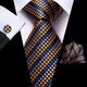 Hi-Tie – cravate en soie rayée bleu or pour hommes ensemble de boutons de manchette pratiques mode