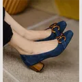 Escarpins français à bout carré pour femmes chaussures professionnelles à enfiler en métal brossé