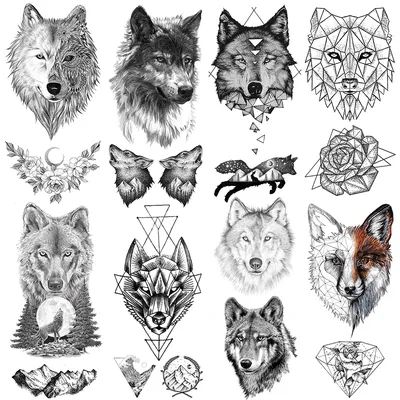 Tatouages Temporaires Réalistes en Forme de Loup pour Homme Renard Noir Coyote Faux Tatouage