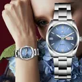 WWOOR-Montre-bracelet de luxe en acier inoxydable pour femme montre-bracelet bleue pour femme date