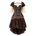 Sapubonva-Robe Corset Steampunk pour Femme Ensemble Jupe 3 Pièces Haut Bustier Costume Burlesque