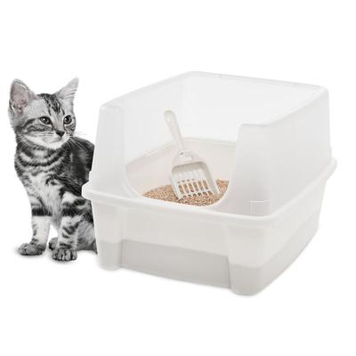 Katzenklo mit Schaufel, bis 7 kg, Weiß, offen, ohne Deckel, Katzentoilette, hoher abnehmbarer Rand, Image