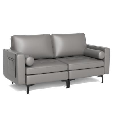 Costway Modern Loveseat Sofa with 2 Bolsters and Side Storage Pocket-Light Gray
