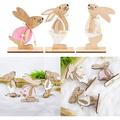 SPECOOL Easter Decoration 3pcs Easter Wooden Rabbit Bunny Desktop Decorations Wooden Painting Bunny Easter Ornament Festive DIY Animal Ornament Craft Gift