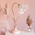 110V Pink Flower Table Lamp Pink Lamp Shades Lily Flower Glass Lampshade for Table Lamps Large Bedroom Table Lamps-Iron Body Flower Design