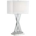 Possini Euro Design Proxima Modern Table Lamp with White Marble Riser 28 Tall Chrome Silver Metal Double Shades for Bedroom Living Room House Home