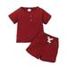 JDEFEG Teen Girl Outfits Toddler Baby Boy Girl Clothes Summer Knit Short Sleeve Buttons T Shirt Elastic Waist Shorts Set Outfits Matching Girls Clothes Polyester Red 18M