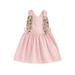 Musuos Toddler Baby Easter Overall Dress Cute Sleeveless Square Neck Bunny Suspender Dress