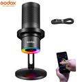 Godox EM68X RGB USB Condenser Microphone Podcast Mic E-sports Cardioid Bidirectional Stereo and Omnidirectional Adjusting Controlled by Godox Mic App for Podcasting