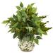 Nearly Natural Mixed Ficus Fittonia and Berries Artificial Plant in Floral Vase