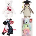 Assorted Ty Beanie Baby 4 Pack Bundle: Ty Beanie Babies Valentino The Teddy Bear Wise The 1998 Graduation Owl Ty Beanie Babies Lefty 2000 Retired Ty Beanie Baby - B.B. Bear the Birthday Bear