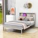 Ivy Bronx Atreyus Platform Bed w/ Wooden Headboard Wood in Gray/White | 45 H x 57 W x 83 D in | Wayfair 5C255FC8EBD142E5B18CD06113924A6E